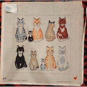 Nine Cats Needlepoint Canvas By Sandra Gilmore 14"x 14" Picture 14 pt